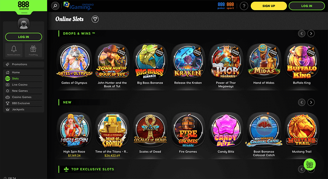 Slot machines variety at 888 Casino