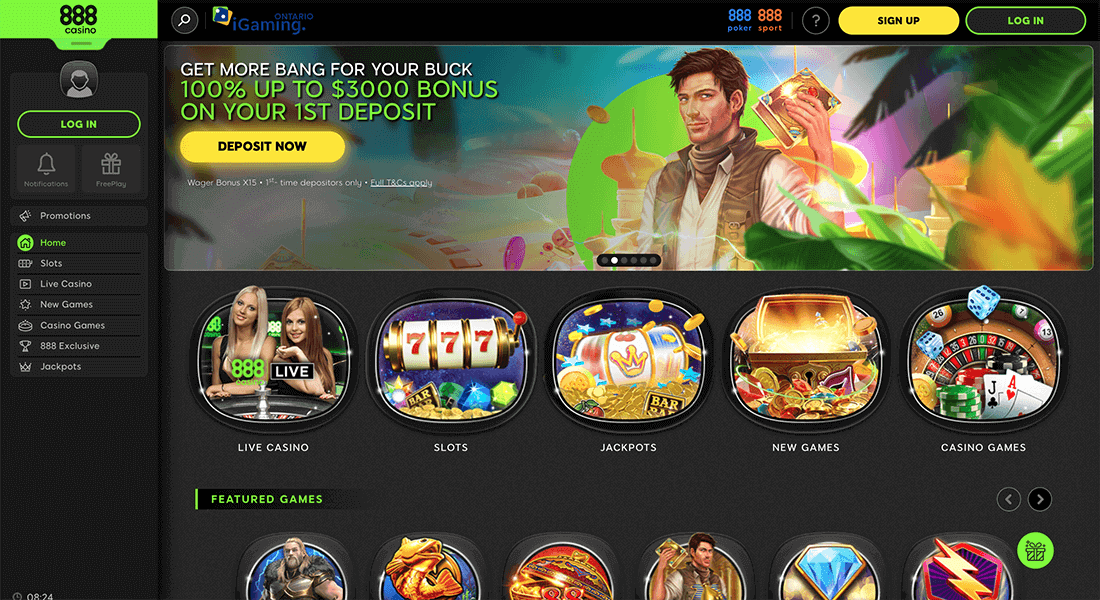 How 888 Casino main page looks like