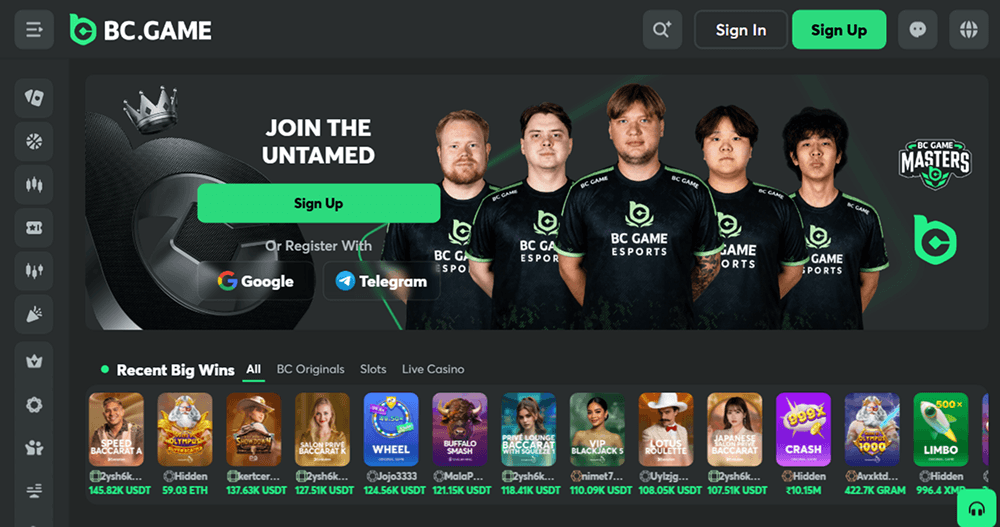 Appearance of the official website of BC.Game Casino