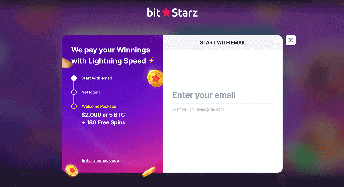 Bitstarz Casino registration form