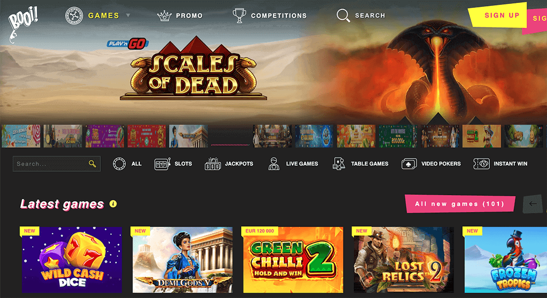 What the official Booi Casino website looks like