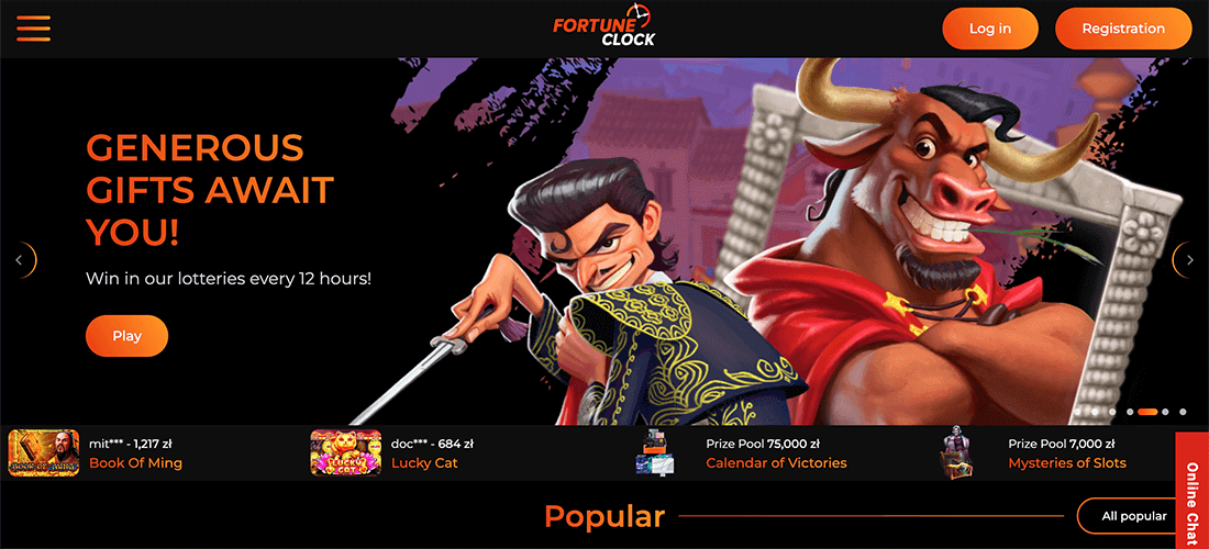 Fortune Clock Casino official website home page design