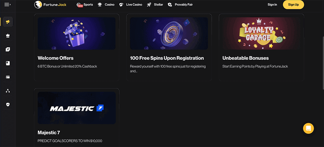 Promotions and bonuses on the official website of Fortune Jack Casino