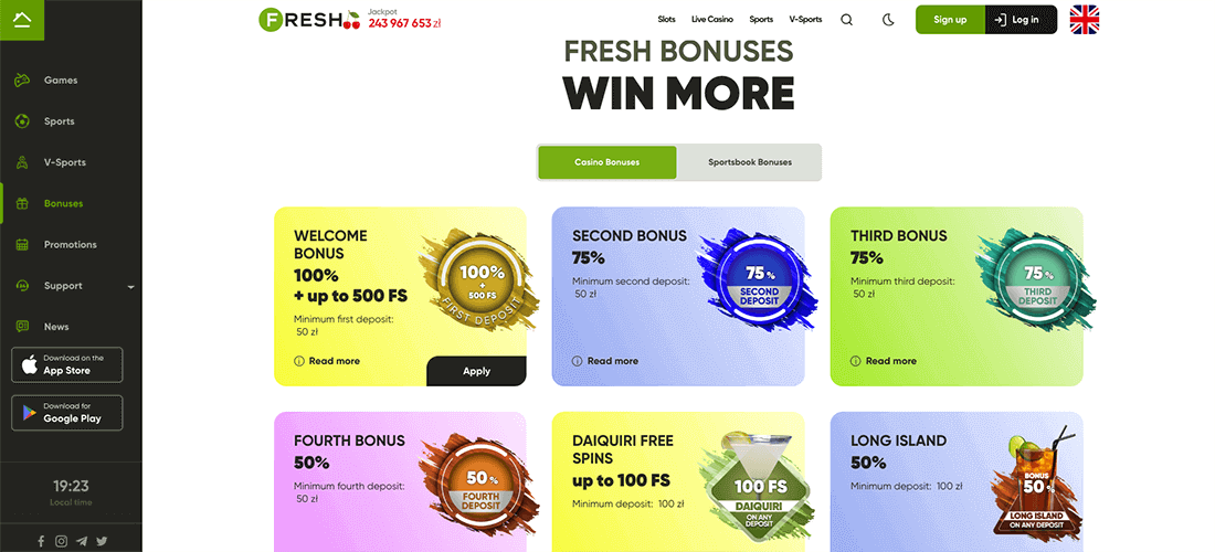 Variety of promotions and bonuses on the official site of Fresh Casino