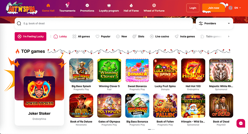 Hit N Spin Casino games variety