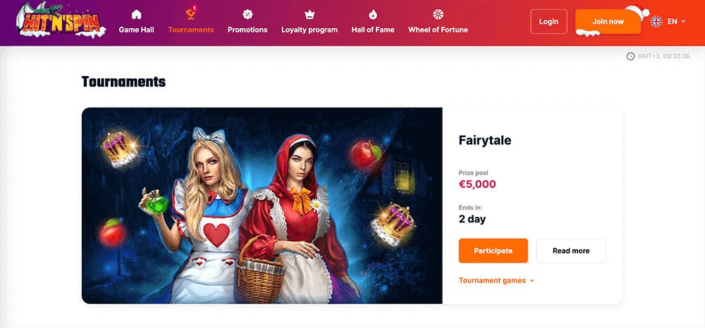 What tournaments are available on the Hit N Spin Casino website