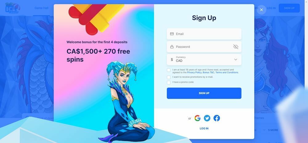 Registration of a new player at Ice Casino