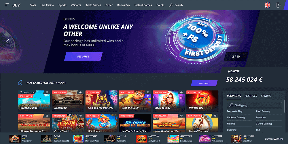 What the official site of Jet Casino looks like
