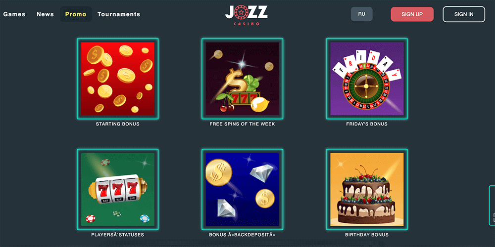 A variety of bonuses and promotions at Jozz Casino