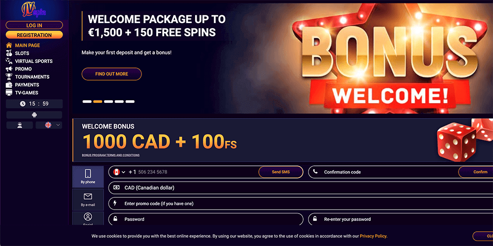 Home page of the official site at JVSpin Casino