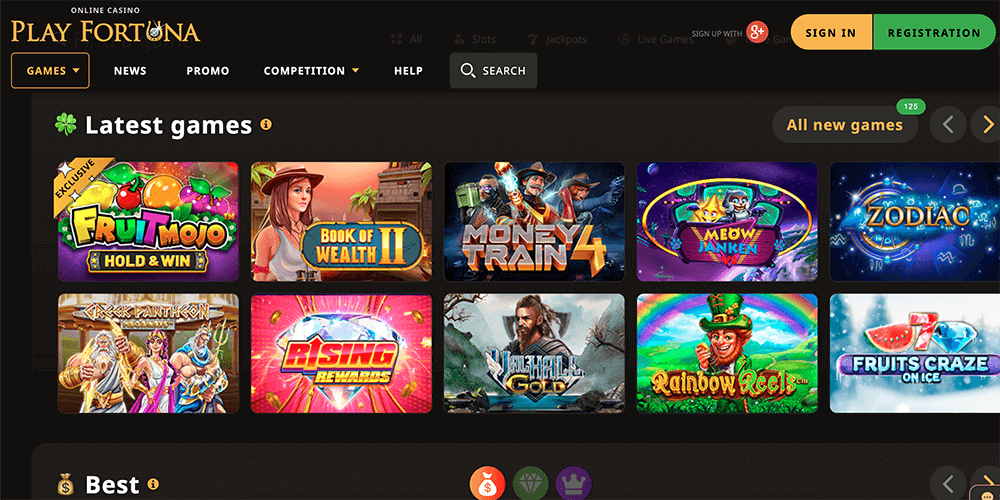 Games variaty at Play Fortuna Casino