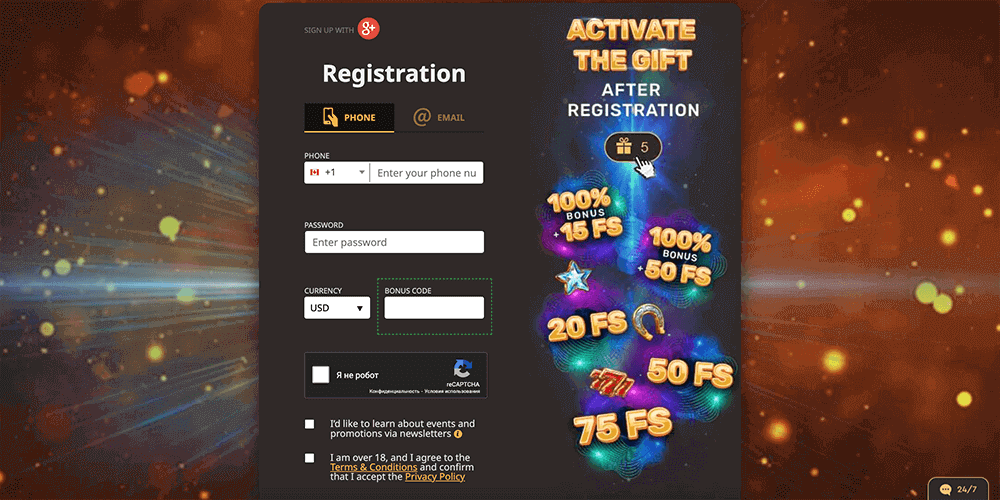 Play Fortuna Casino registration form