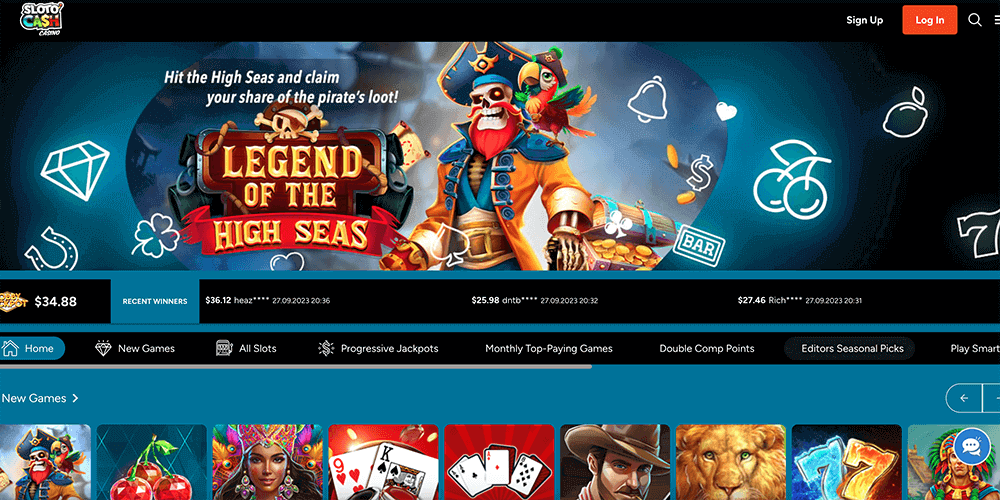 Home page of Slotocash Casino official website