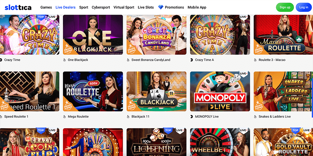 Real Dealer Games at Slottica Casino