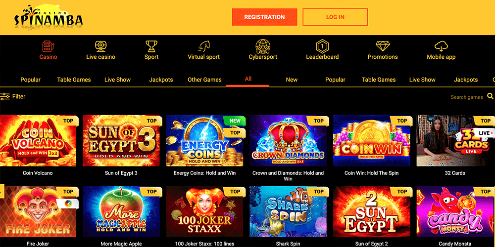 Variety of games on the official site of Spinamba Casino