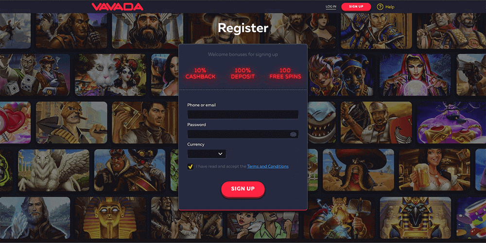 Registration on the official site of online casino Vavada