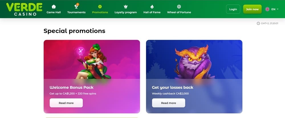 Current promotions at online casino Verde