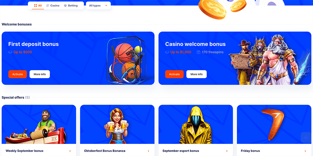 Variety of bonuses at Vulkan Bet Casino