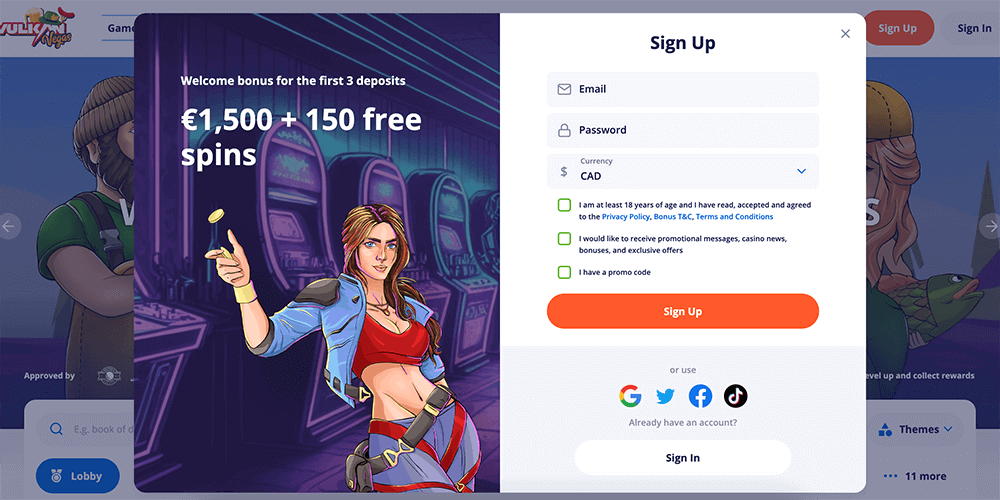 Registration on the official website of Vulkan Vegas Casino